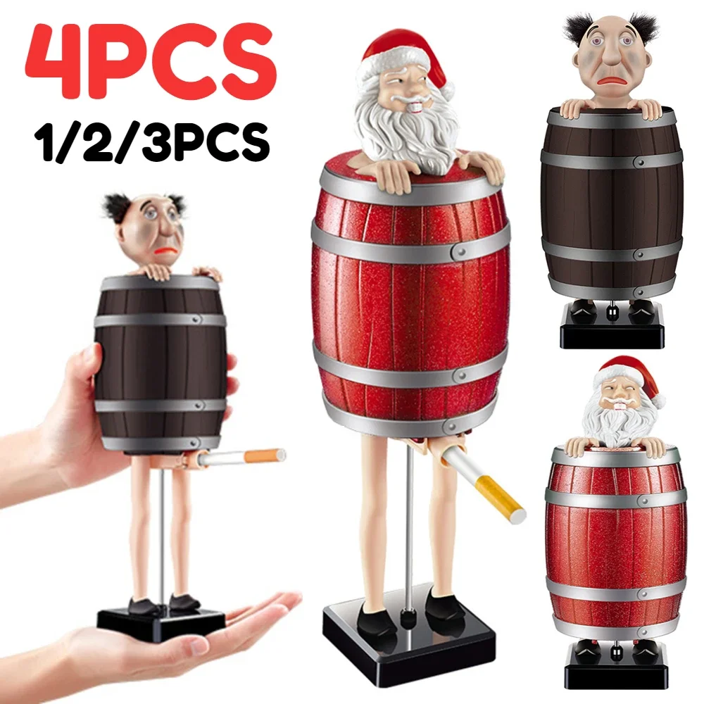 Cigarette Box Strange Uncle Santa Claus Wooden Barrel Cigarette Holder Spoof Box Figurines Statue Case Christmas Decoration