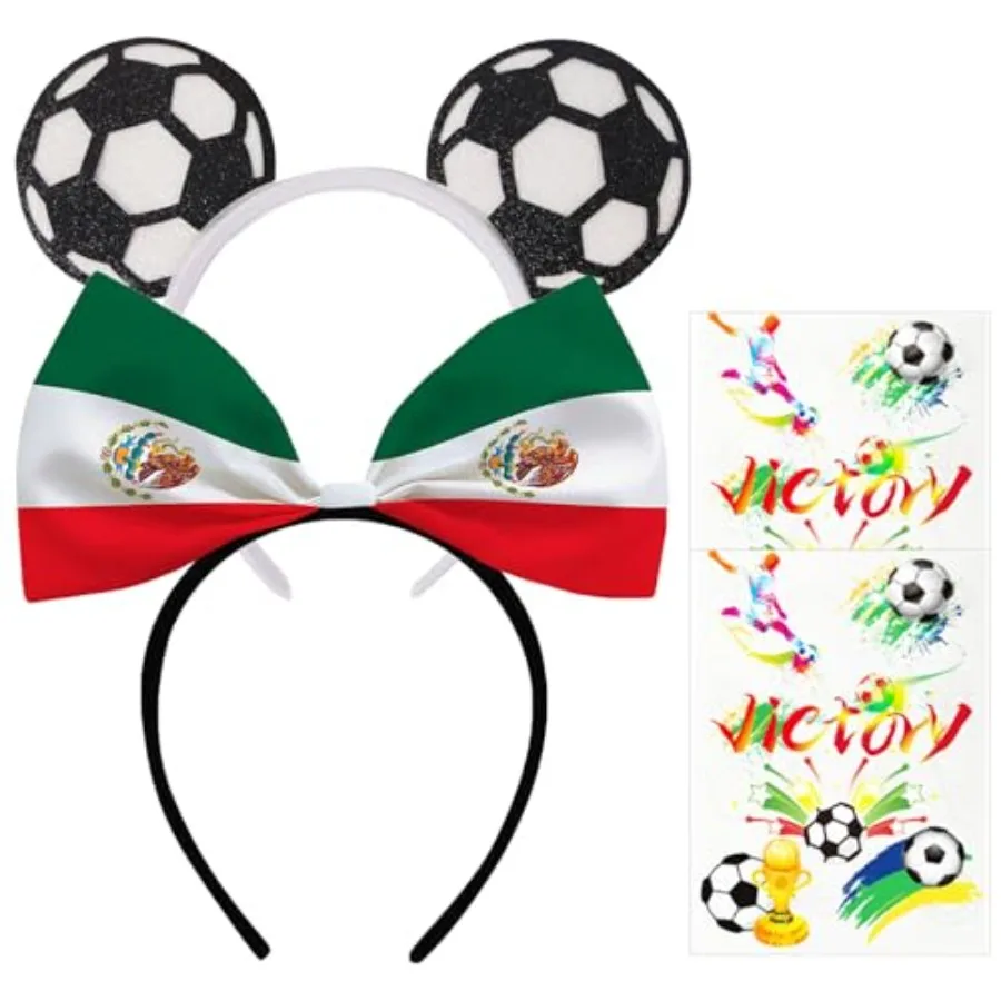 Red White Green Flag Bow Headband Eagle Emblem Hair Soccer Hair Accessory Accessory for Mexican Patriotic Events World Cup Part