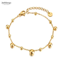 JeeMango Titanium Stainless Steel Round Ball Charm Bracelets For Women Trendy Bohemia Beach Party Chain Bracelet Jewelry JB21091