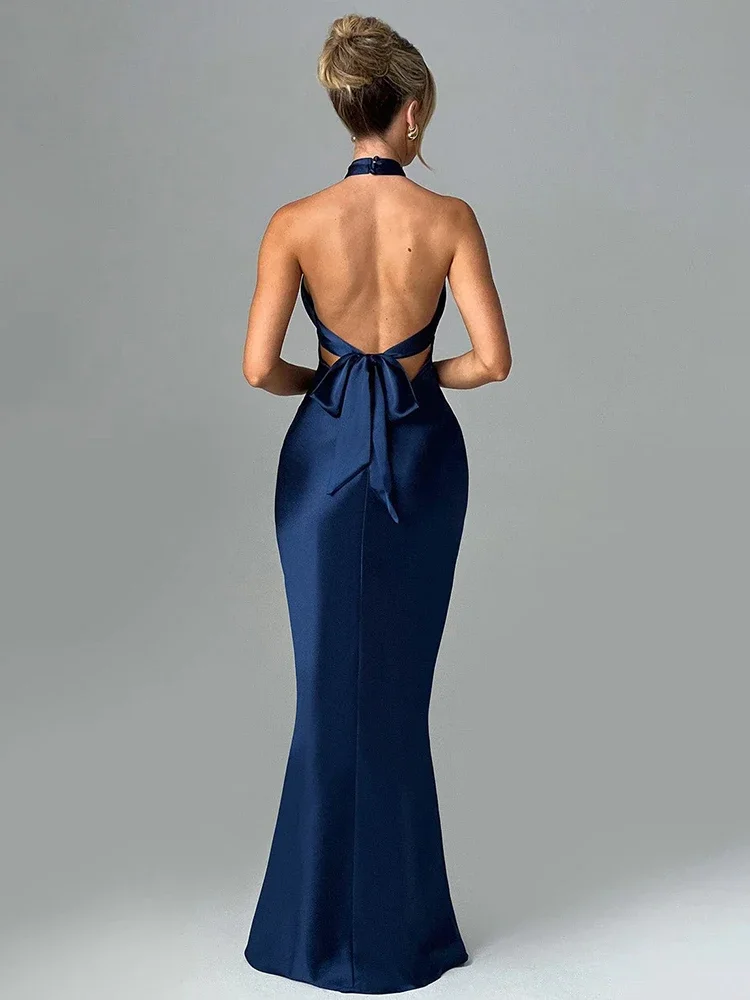 BWQ Elegant Maxi Long Slim Bodycon Dress Women Halter 2024 Spring Summer Dress Backless Nightcklub Sexy Party Dresses