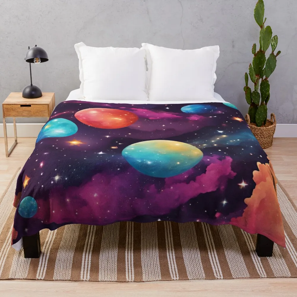 

Colorful Galaxy Planets Stars Space Sky Art Throw Blanket manga Custom blankets and throws Blankets