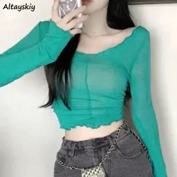 Sheer Blouses Women S-4XL Hotsweet Summer Sun-proof Solid All-match O-neck Korean Style Fashion Ulzzang Vintage Slim Breathable