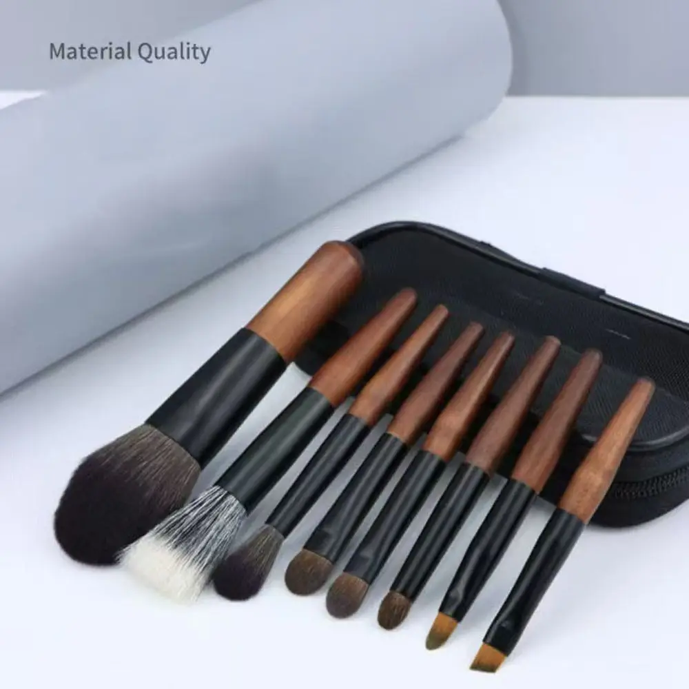 12Pcs Simple Lip liner Mini Makeup Brush Set with Storage Box Wood Concealer Brush Set Furry Blush Eye Brow Roller Brush Women