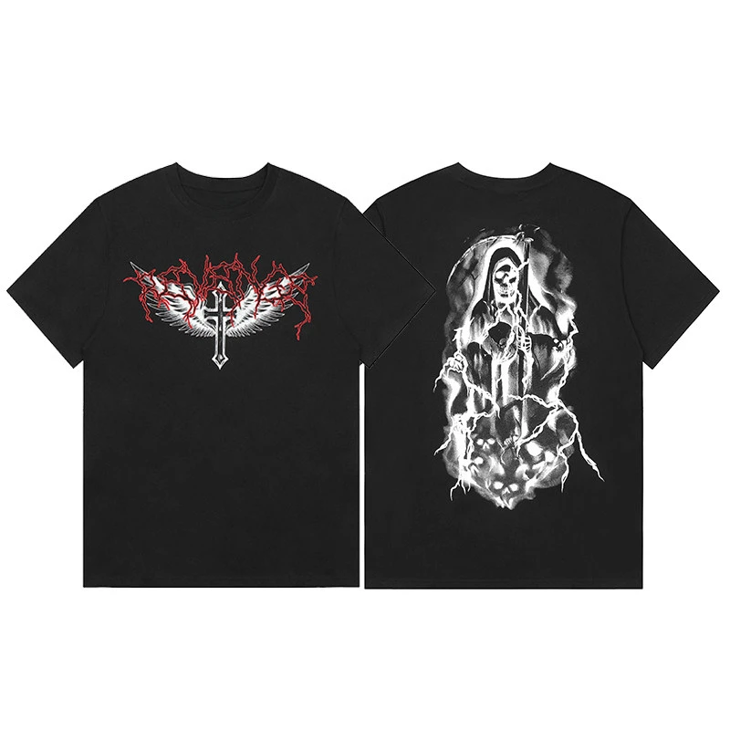 New Short-sleeved T-shirt with Big LOGO Featuring A Rabbit The Same Style As XXX's High Street Lightning Skull T-shirt