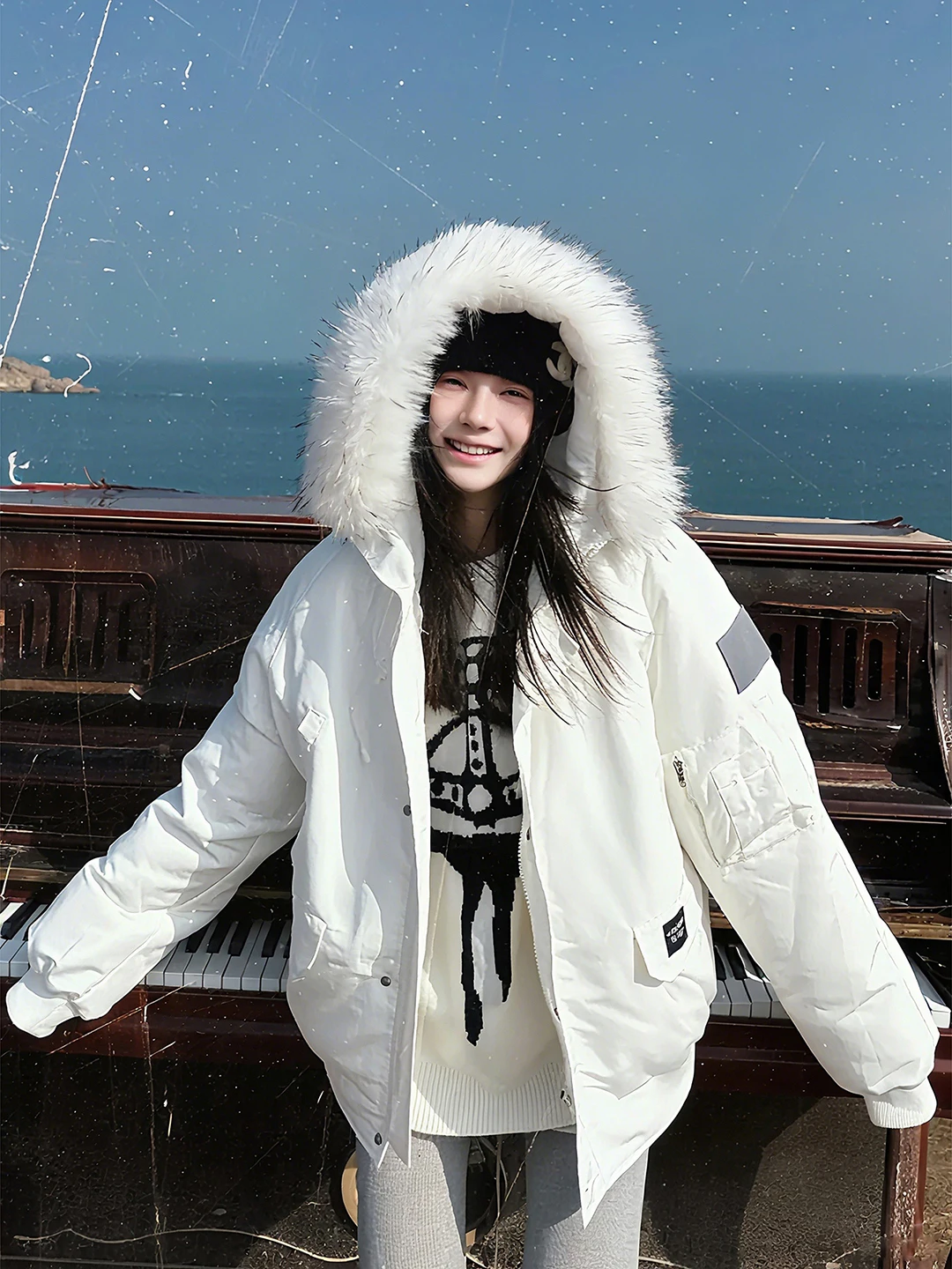 Thickened Fluffy Collar Hooded Cotton Jacket Unisex Warmth Fleece Workwear Style Downless Autumn Winter Coat for Youth