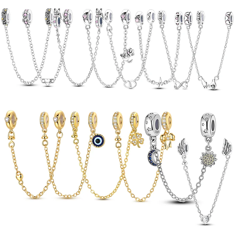 

Safety Chain 925 Sterling Silver Classic Safety Chain Stopper Clip Charm Fit Original Bracelet Jewelry Making