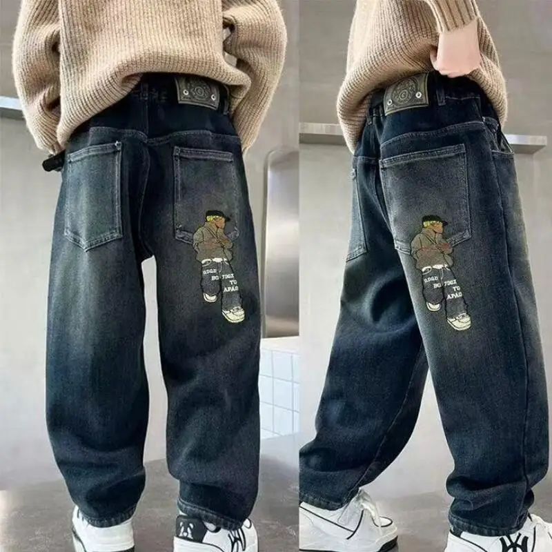 

Одежда для мальчиков, зимние бархатные штаны, детская одежда, студенческая одежда, джинсы для мальчиков, модная одежда, свободные брюки для студенческого отдыха