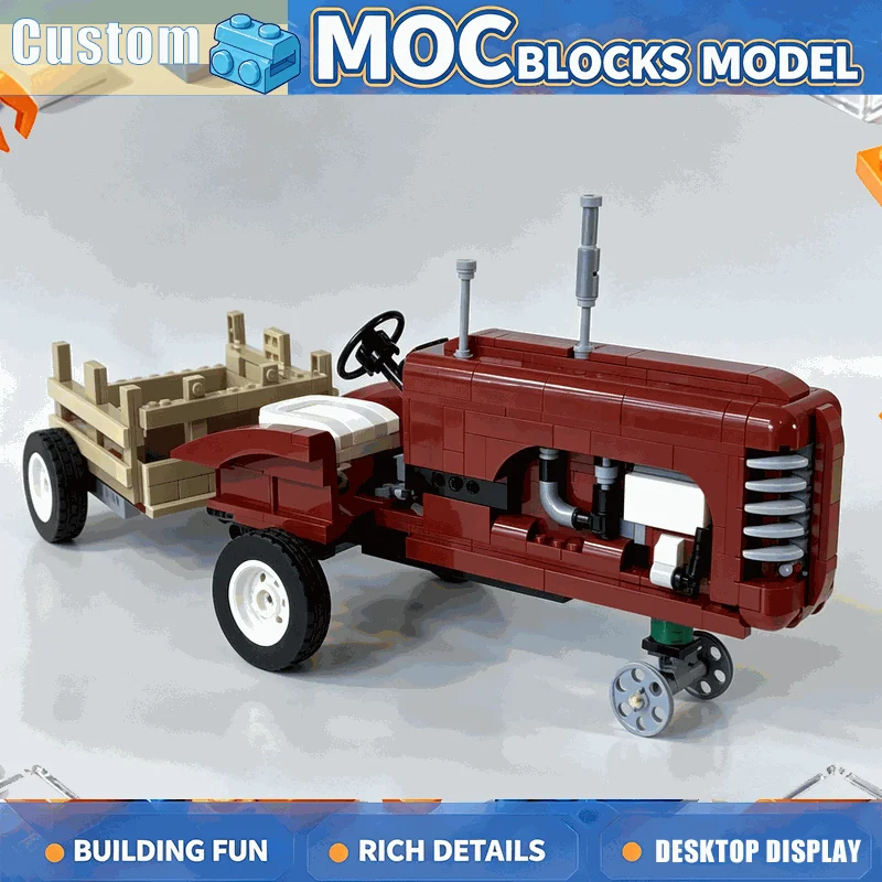 NEW 628PCS Retro Pickup Tractor Building Blocks Model Classic Farm Vehicle DIY Assembly Creative Educational Toy Birthday Gift