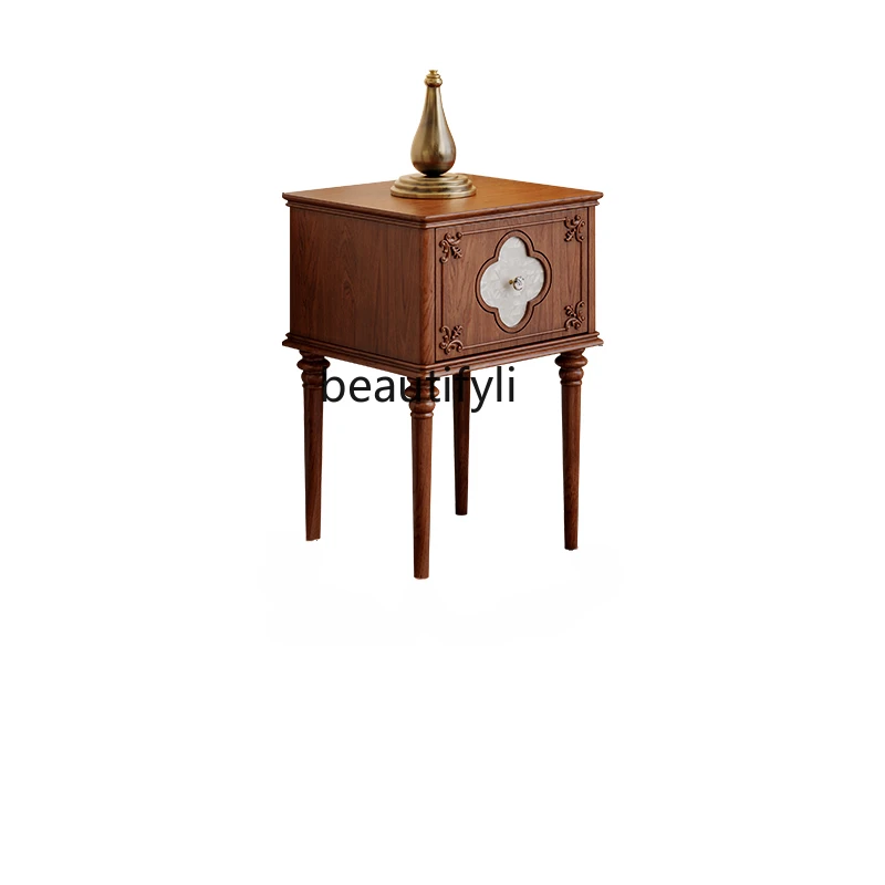 

French Retro Bedside Table New Bedroom Bedside Narrow Cabinet Movable Small Solid Wood Bedside Cabinet