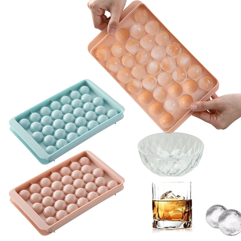 3D Round Ice Cube Tray with Lid Plastic Diamond Style Ice Mold Refrigerator Spherical DIY Moulds Ice Ball Maker Kitchen Tools