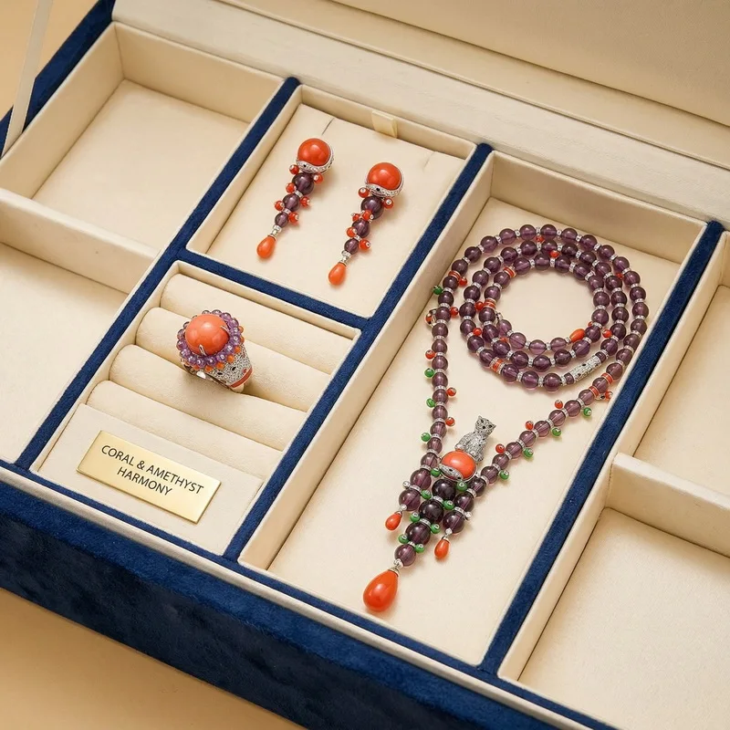 

Комплект украшений в европейско-американском стиле: длинное ожерелье, серьги, кольцо с кубическим цирконием, леопардом, пантерой, фиолетовыми бусинами, цепочка, для вечеринок