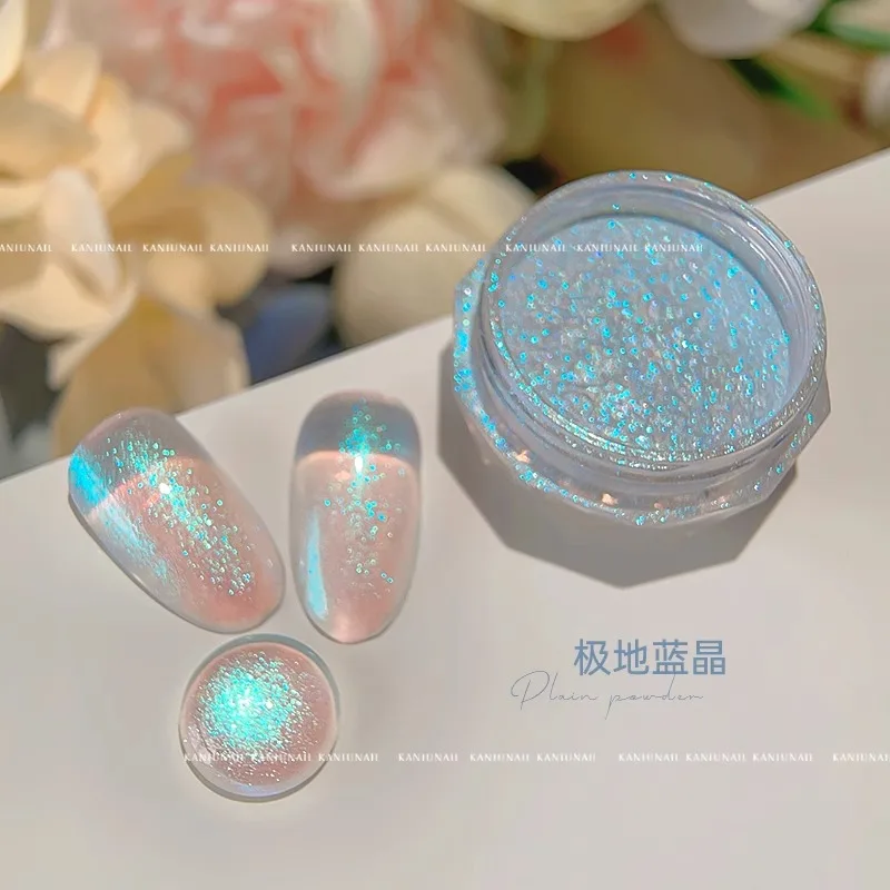 1Jar Fairy Blue Ice Transparent Nail Art Powder High Gloss Shining Crystal Nail Pigment Manicure Aurora Powder Rubbing Dust 0.5g