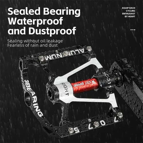 Imagen 2 del producto WEST BIKING-Pedal de bicicleta de 3 rodamientos CNC, aleación de aluminio, antideslizante, para bicicleta de montaña y carretera, accesorios profesionales