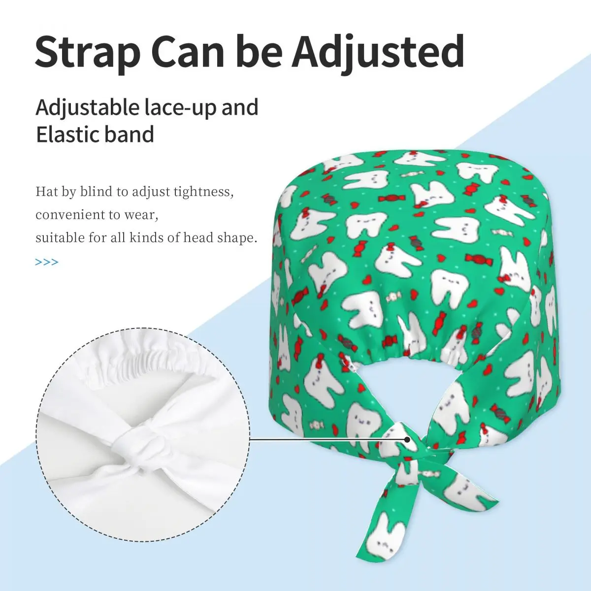 مخصص سعيد الأسنان والحلوى قبعة العمل القبعات الجراحية النساء الرجال طبيب الأسنان غرفة العمليات قبعة قبعة التمريض مختبر يعمل قبعة