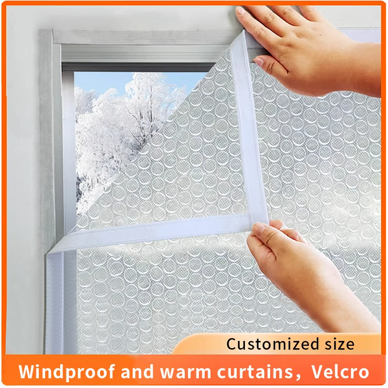 Windproof warm curtains for winter home use,thick double-layer plastic cloth, bedroom cold proof and warm film，Customized size