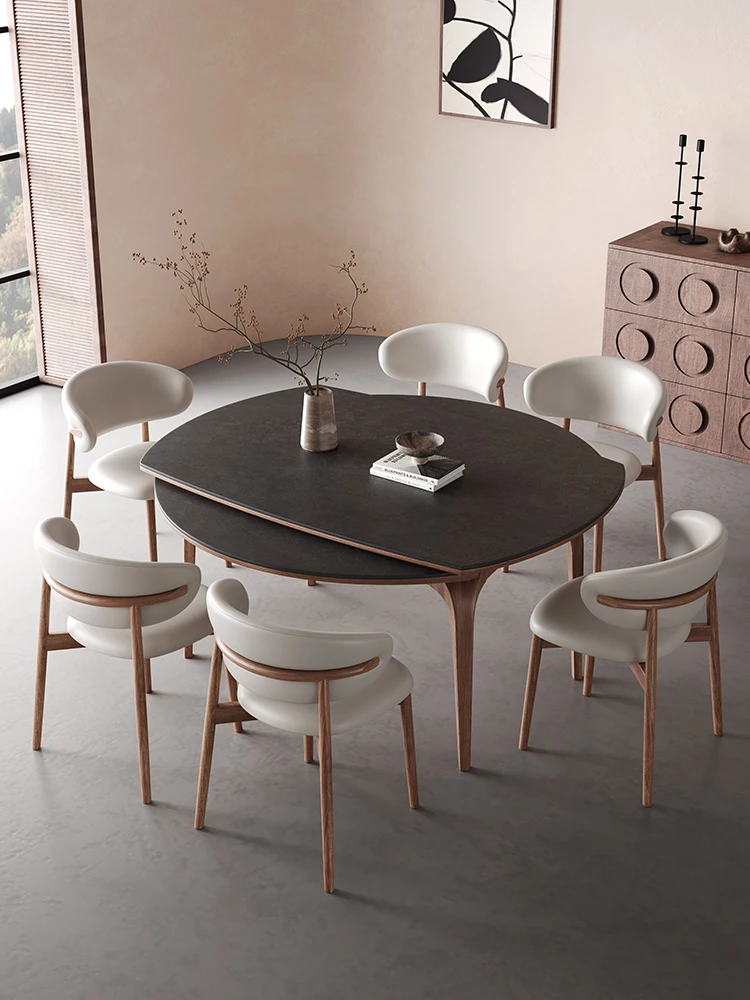 American solid wood folding dining table variable round table living room 2024 new retractable deformation French medieval famil