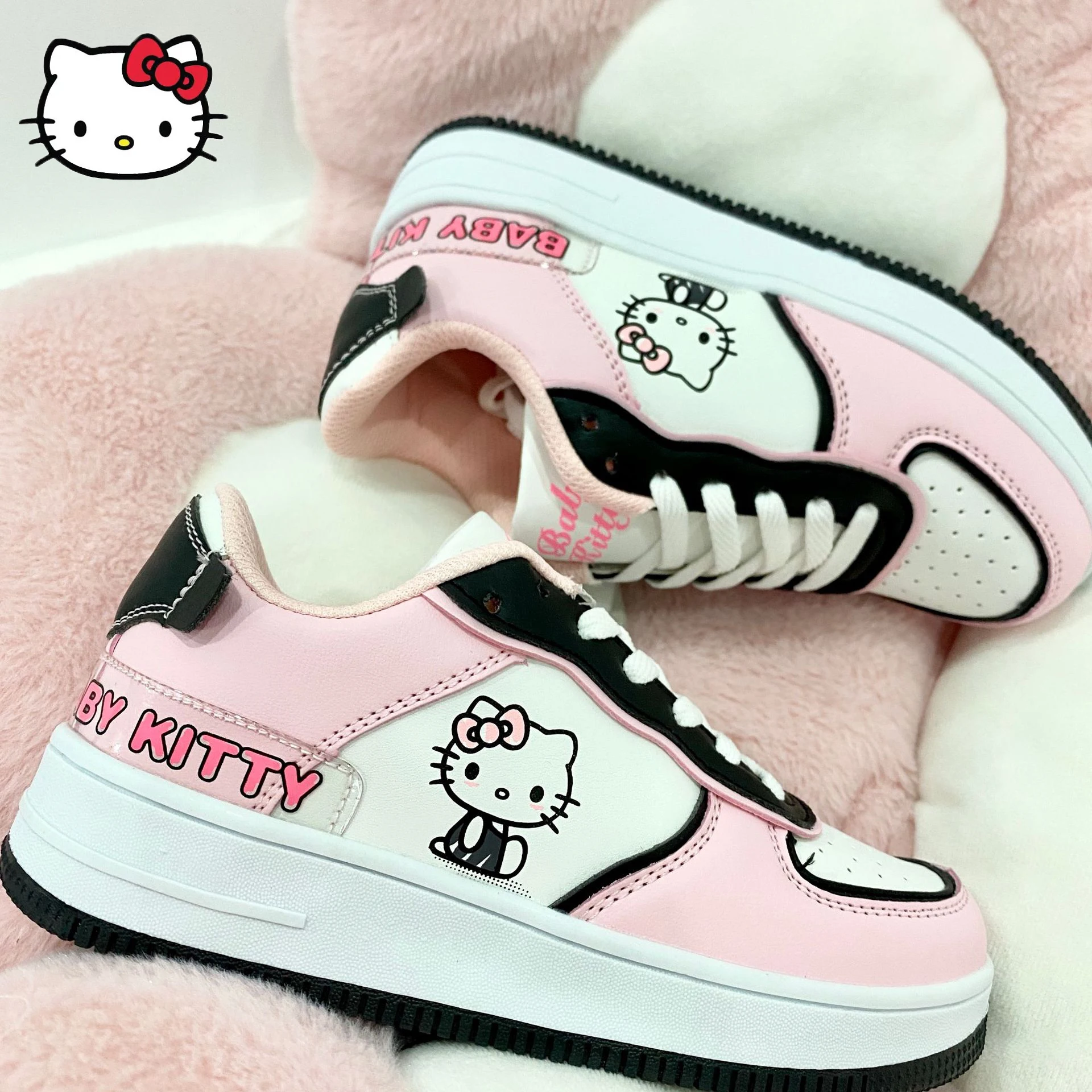 Sanrio HelloKitty Kuromi Kawaii Women\'s Shoes Fashion Breathable Sneaker Leather Cartoon Cute Female Sneakers