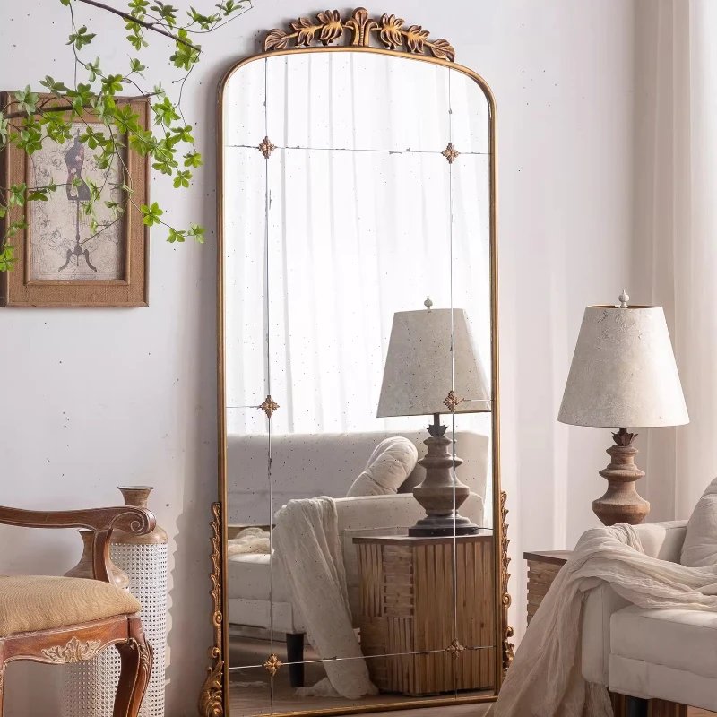 

American retro carved full-length mirror French style broken European wall hanging