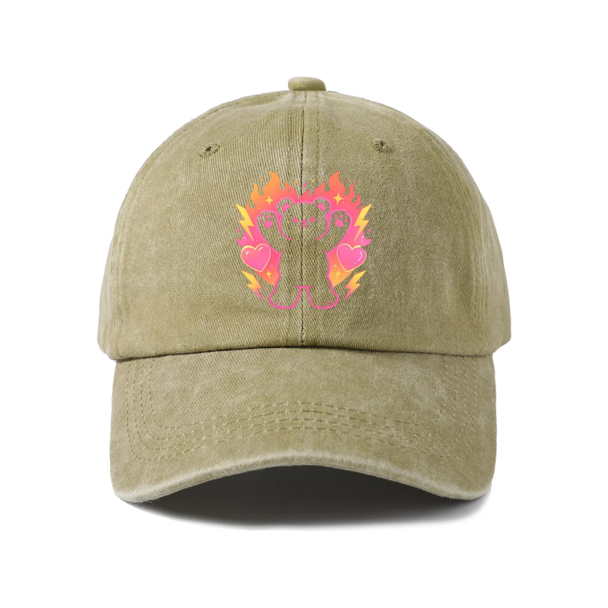 Flaming Rock Hand Graphic Baseball Cap, Vintage Washed Adjustable Unisex Dad Hat, Casual Gift