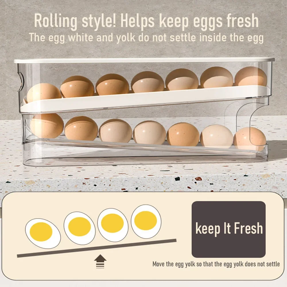 Auto Rolling Fridge Egg Organizer, Space Saving Eggs Dispenser for Refrigerator Storager,Easy Access Egg Holder Rack for Fridge
