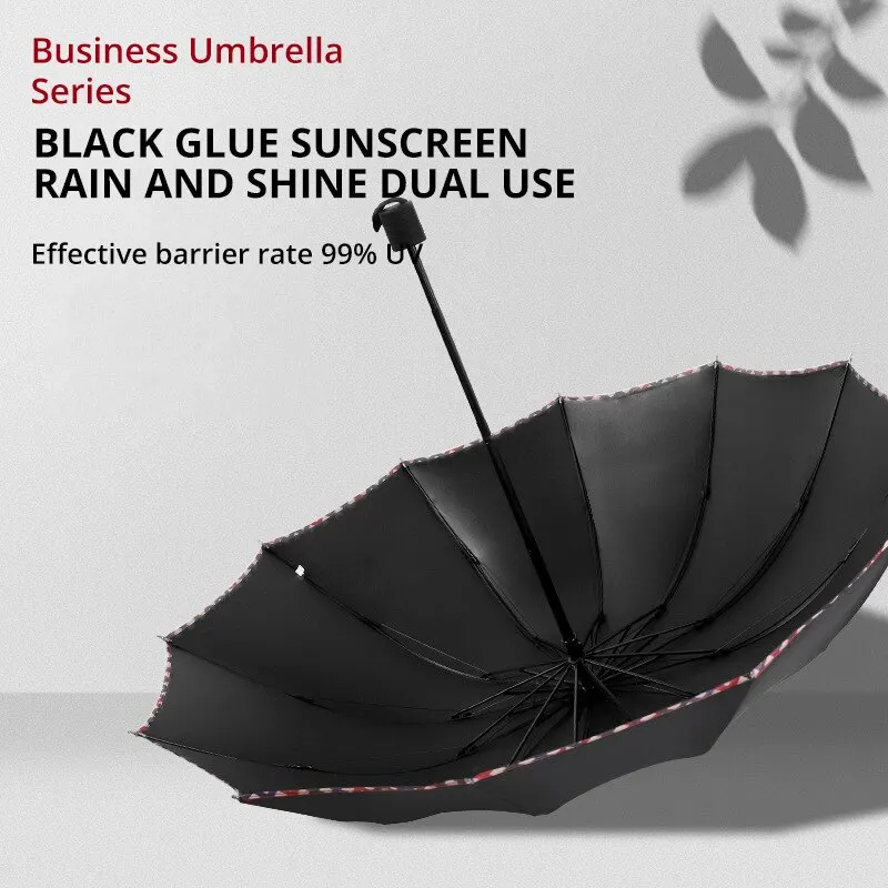 Folding Umbrella Ten Bones Bumper Wind-resistant Rainproof Cloth Sunny Rainy Dualuse Universal Double Business Umbrella