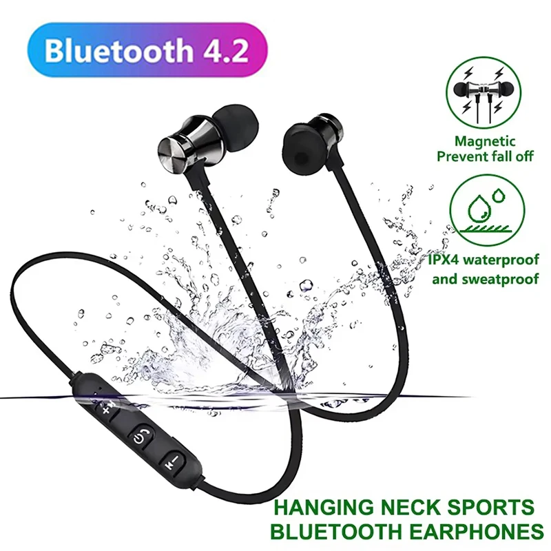 

Магнитные беспроводные наушники Bluetooth 4,2, спортивная гарнитура, водонепроницаемые наушники с шейным ремешком и микрофоном для телефона iPhone Huawei