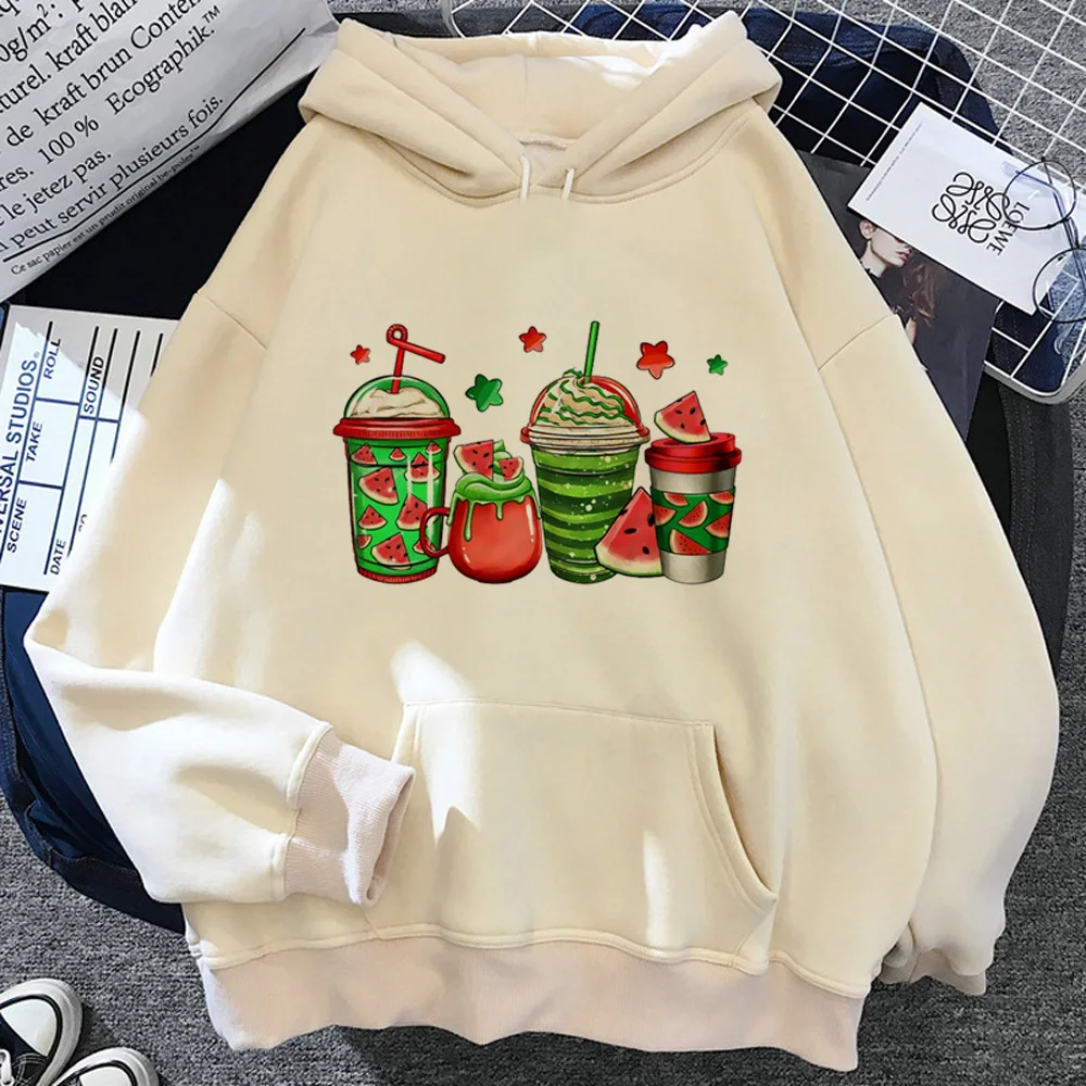 

Watermelon Coffee hoodies women harajuku anime streetwear Fleece Hood female Fleece Hooded Shirt