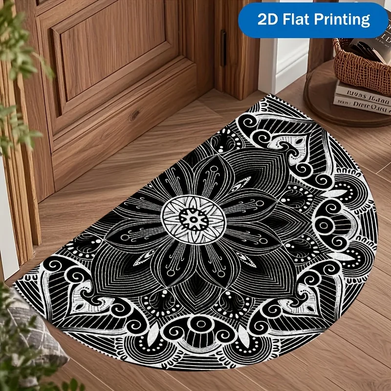 Western Tribal Geometric Patchwork Round Doormat Entry Decorative Rug Anti Slip Floor Mat For Southwestern Style Home Front