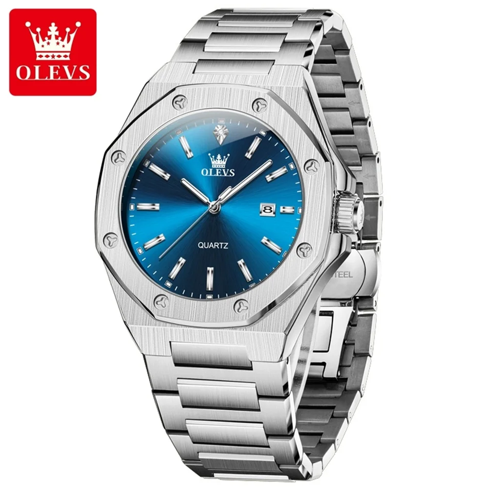 OLEVS 3613 Original Quartz Dress Watch For Men Simple Luxury Date Luminous Hand Clock Waterproof Stainless Steel Strap Man Watch