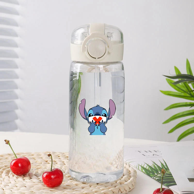 Disney Anime New Portable Portable Plastic Drinking Straw Cute Stitch Children Student Cup Children Boy Girl Handheld Cup Giift