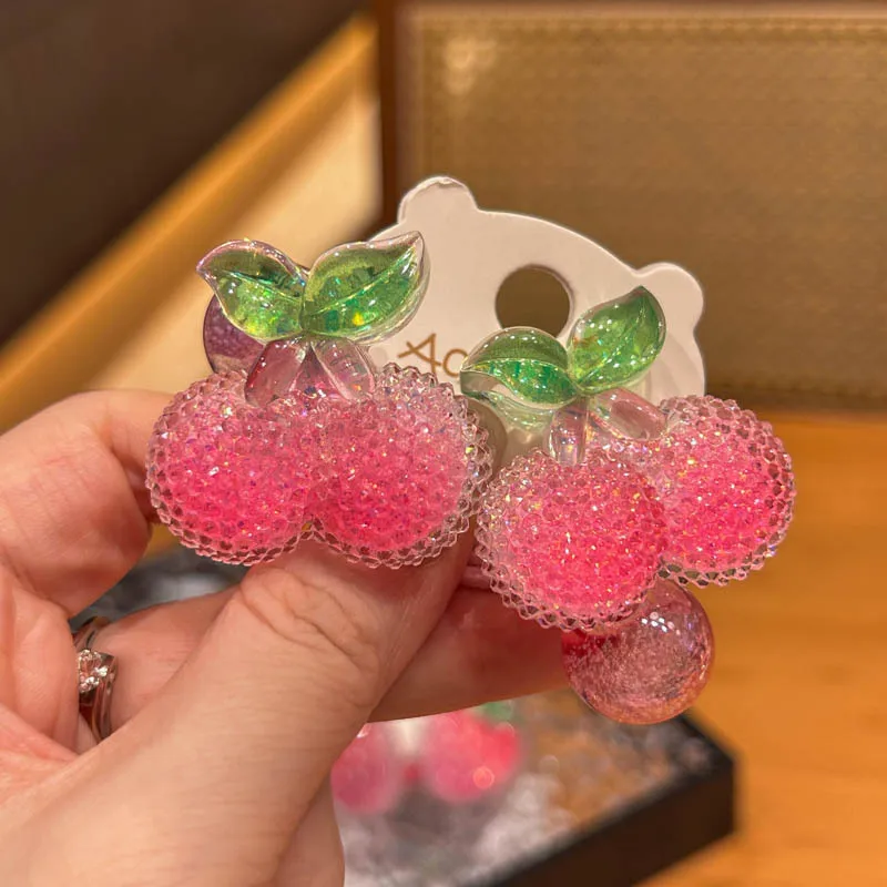 愛らしい子供用チェリーヘアタイ、大きなシュガーダイヤモンド、ストロベリー、スイカの編み込みゴムバンド（女の子用）