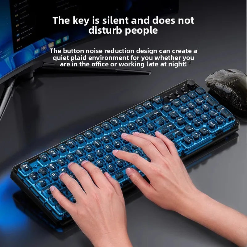 

Transparent wireless Bluetooth keyboard and mouse set mechanical feel computer keyboard and mouse girl office mute