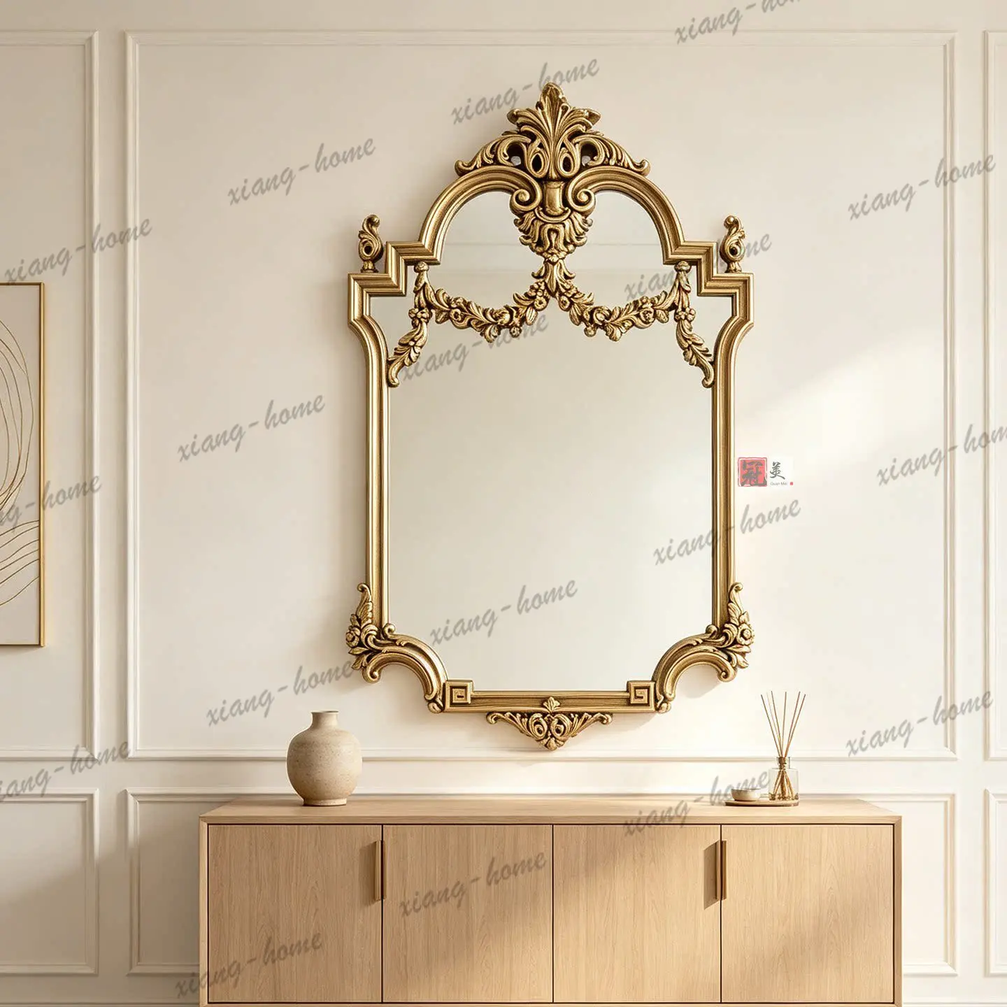 PG French retro bathroom mirror wall-mounted American luxury carved restaurant wall-mounted decorative mirror