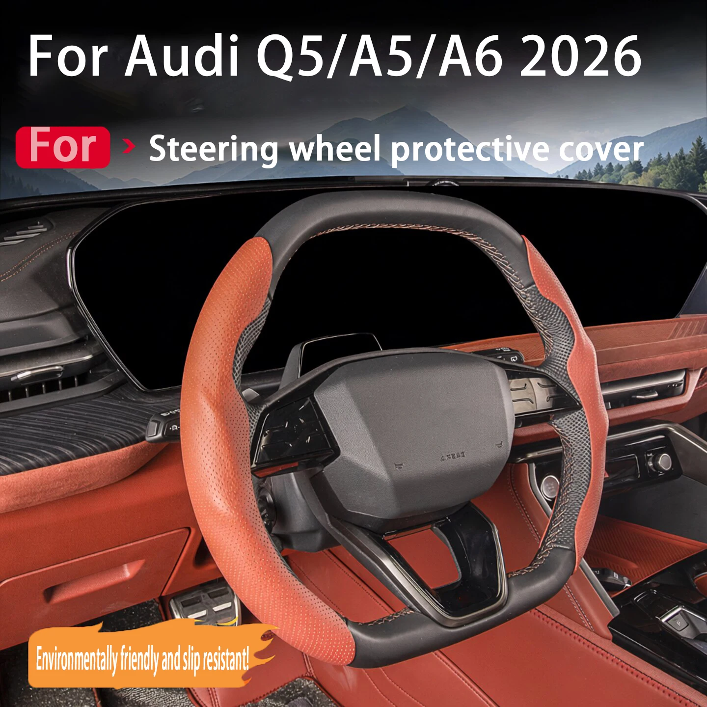 For Audi Q5 GU 2026 Steering Wheel Cover Nappa Leather Anti Slip Protective Sleeve Interior Accessories