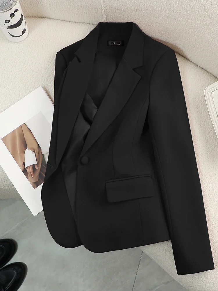 سترة نسائية للسيدات أحمر أخضر بيج أسود سادة ملابس عمل نسائية ضيقة معطف رسمي لخريف وشتاء