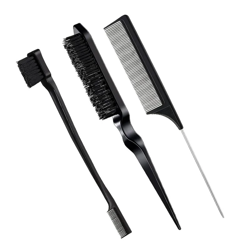 3-piece hair styling comb set with triple tear hair brush, mouse tail comb edge brush, salon hair styling tool, hair tail tool