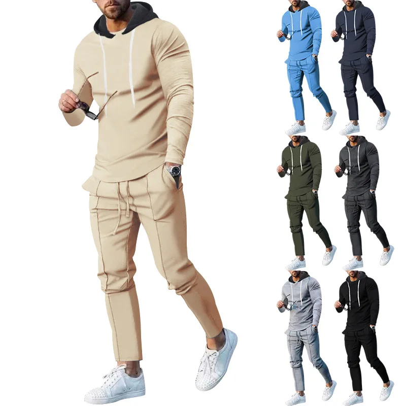 Casual Sports Suit Men's Spring And Autumn Loose Hooded Sweater Slim Two-piece Set