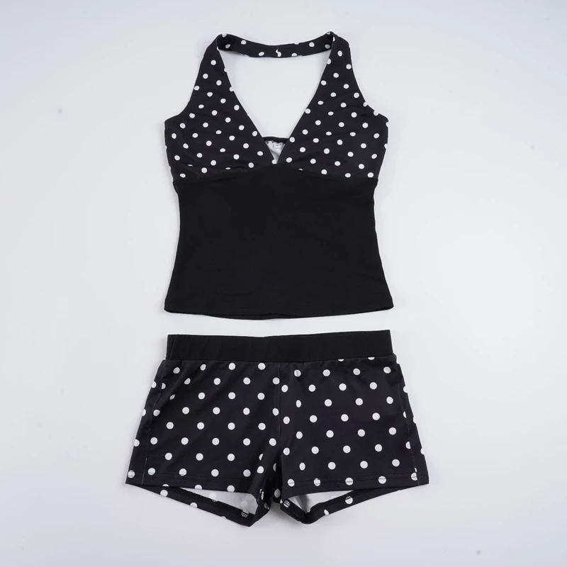 Sexy Outfits Y2k Kontrast-Polka-Dot-Neckholder-Crop-Top und über dem Knie liegende, hoch taillierte, figurbetonte Mini-Shorts für Damen, Streetwear – Detail 9