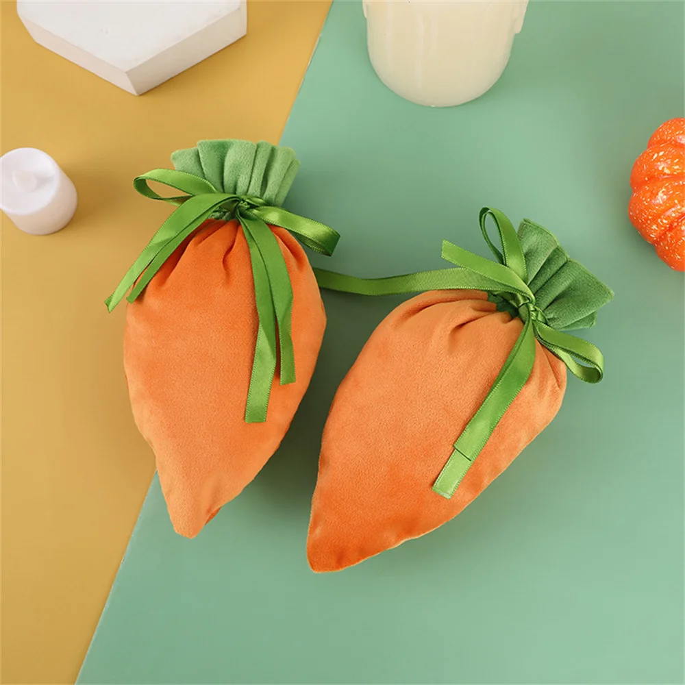 1/10Pcs Easter Carrot Gift Bags Velvet Carrot Drawstring Bags Easter Candy Cookie Packaging for Kids Easter Decoration 2025