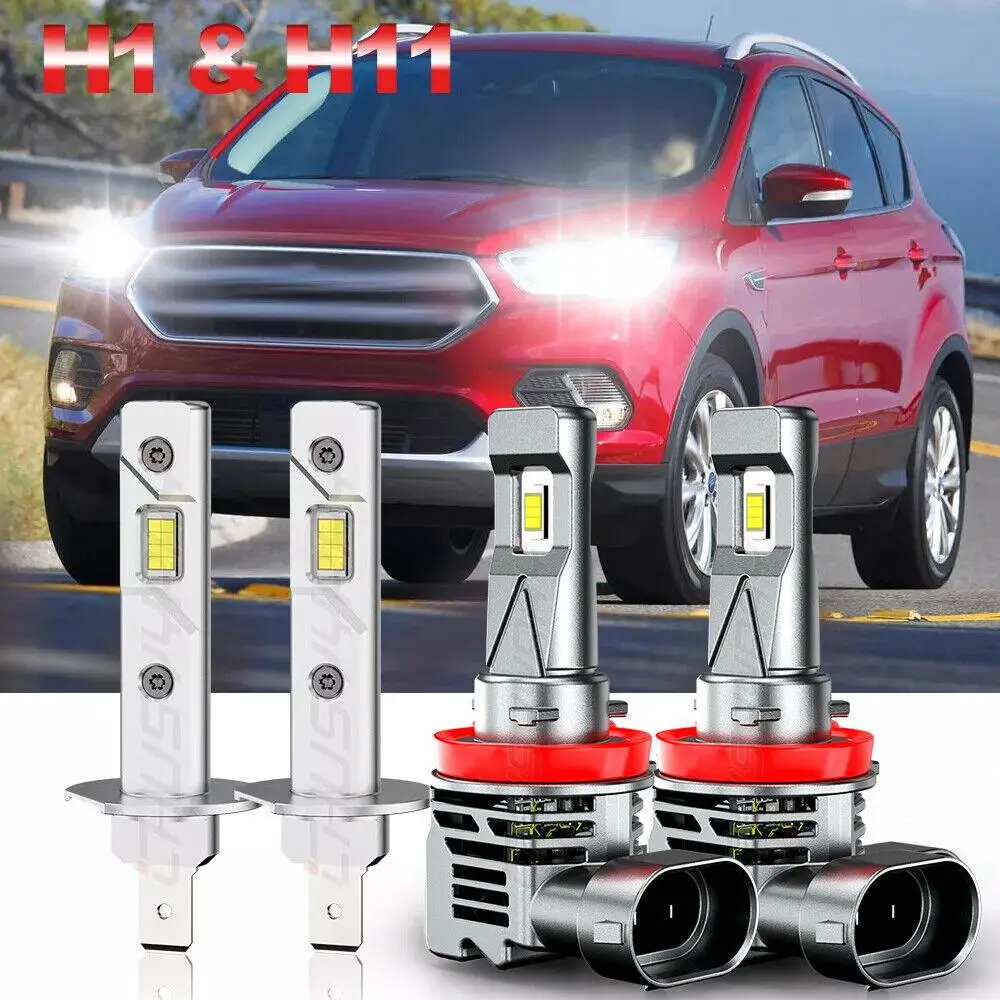 

PCVBMLAUT Car lights For Ford Escape 2013-2018 2Pair H1+H11 LED Headlight Bulb High Low Beam White Car accsesories