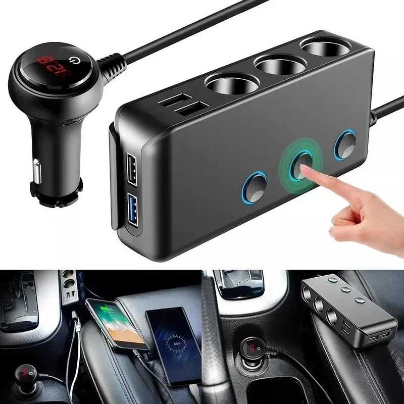 

3 Way Car Cigarette Lighter Socket Splitter Voltmeter USB Charger USB Port Car Charger 120W Power Adapter Charger