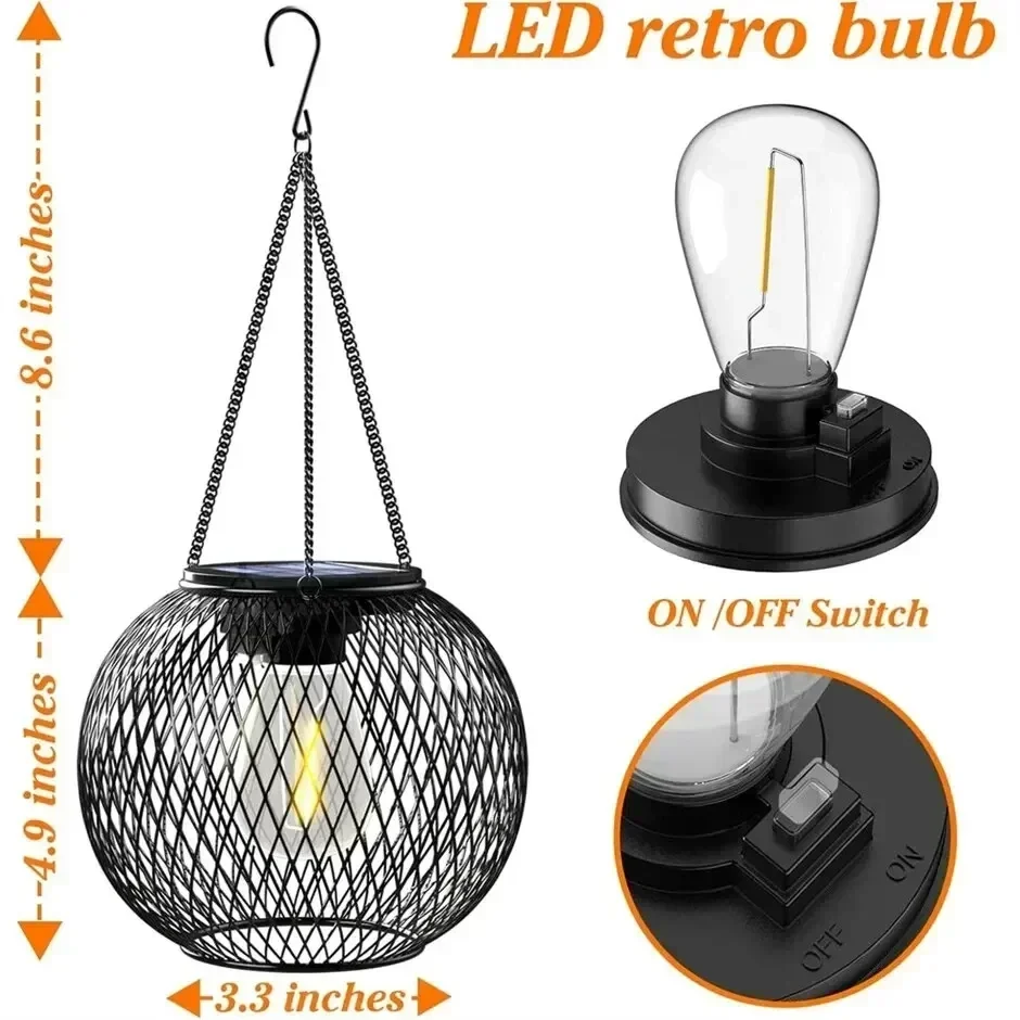 F9 Outdoor Solar Grid Lantern Rechargeable Battery Hanging Light Waterproof Yard Garden Lamp for Outdoor Lighting
