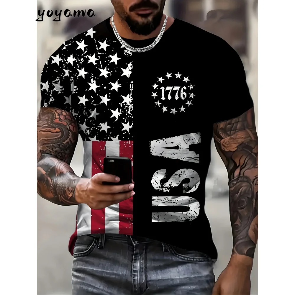 

Мужская одежда в стиле ретро, футболка с 3D принтом американского флага 1776, футболка с коротким рукавом, уличная свободная мужская футболка, модная мужская футболка с круглым вырезом
