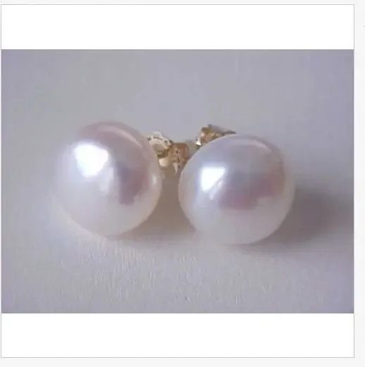 SUPEAR PAIR OF AAA 13-14mm SOUTH SEA FLAT ROUND WHITE pearl earring 14//k