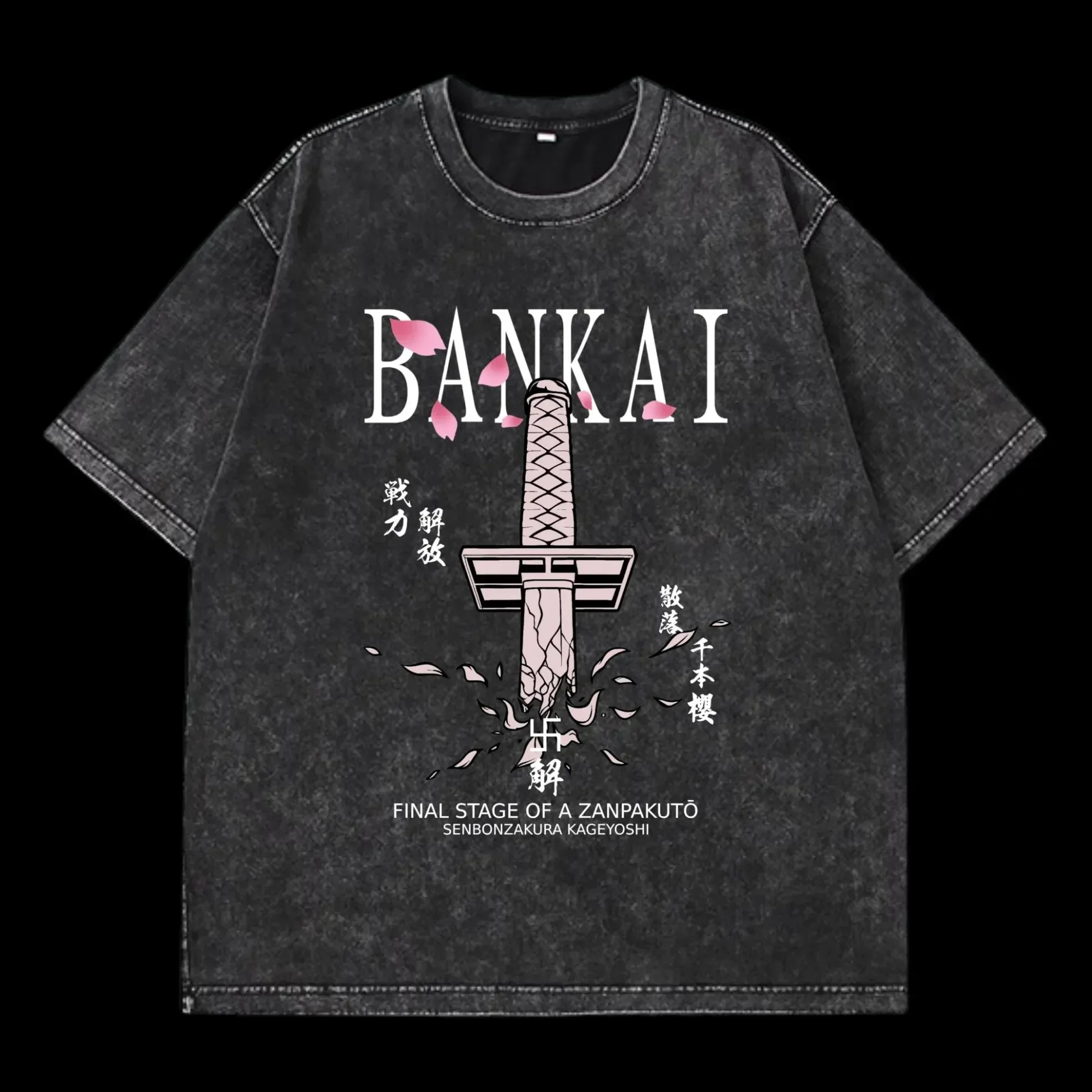 Japan Anime Bleach Zaraki Kenpachi Graphic Print T-Shirt Men Women Casual Oversized Retro Washed O-neck Cotton Summer New Tee