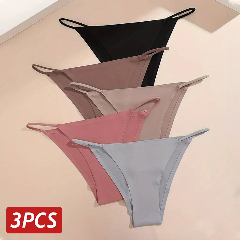 3Pcs/Set Women Silk Seamless Panties Sexy Low Rise Briefs Female Ultra-thin No Trace Underwear Ladies Breathable Soft Lingerie