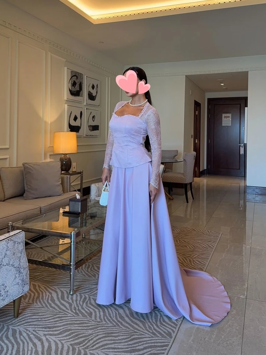 Robe Oisslec élégante vintage douce lilas sirène en dentelle col carré personnalisée pour occasions formelles robe de bal robe de soirée