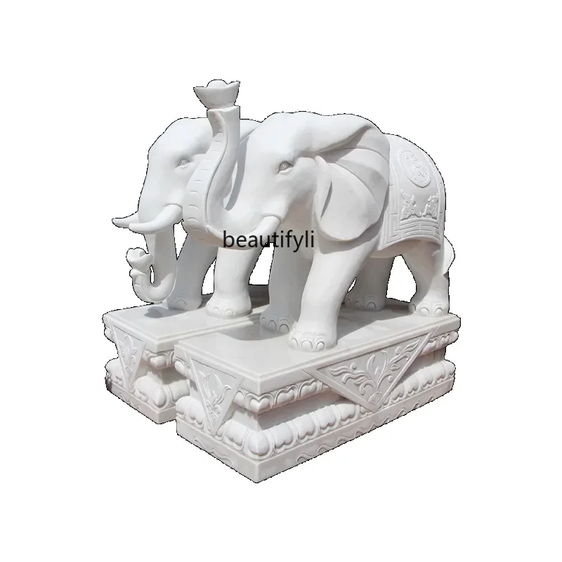 

Stone Carved Animals Elephant White Marble Elephant Landing Courtyard Decoration Gate Stone Carving Modern Minimalist Sculpture