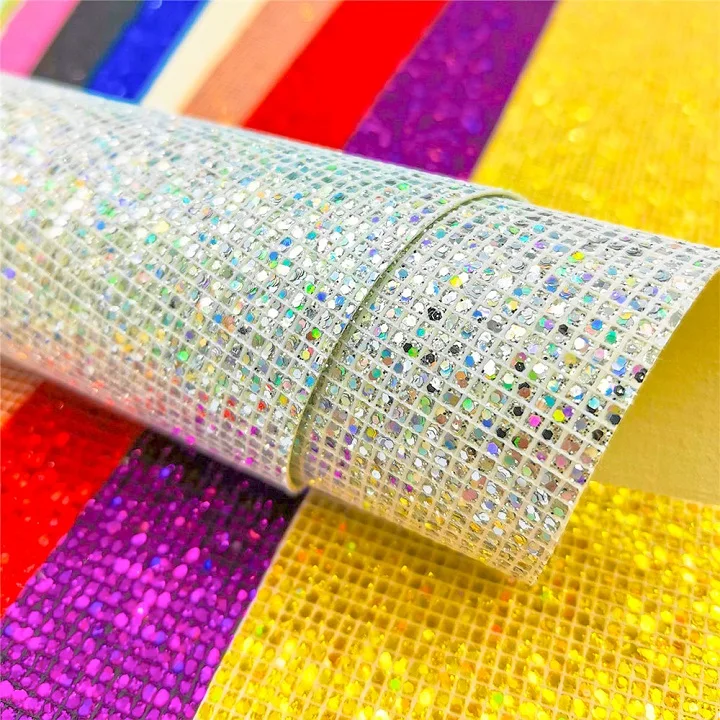 A4 20*30CM ​Plaid Sequin Chunky Glitter Iridescent Faux Synthetic PU Leather For Sewing Handmade Material Bow Craft Bag DIY