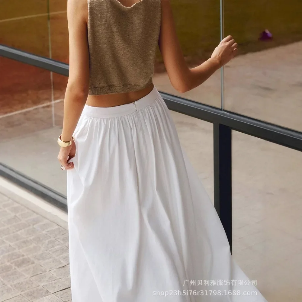 Women New Spring Summer Solid Color High Waist Flared Maxi Skirt Versatile Flowy Flattering Casual Daily Streetwear